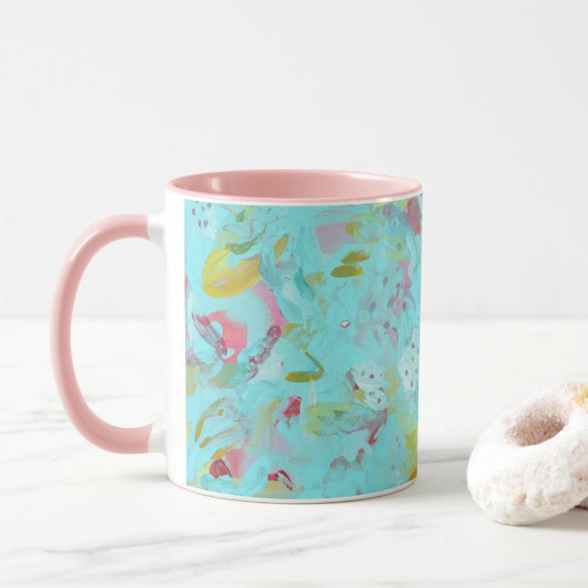 Elegant Turquoise Oasis Abstract with Pink Mug (With Donut)