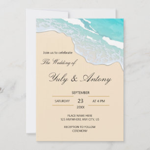 Elegant Turquoise Ocean Waves Destination Nuptial Invitation