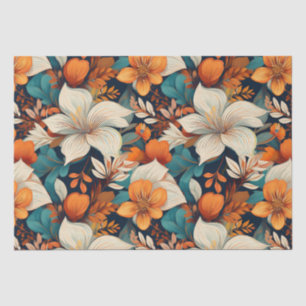Elegant Turquoise Orange Flower Pattern Floral Tissue Paper