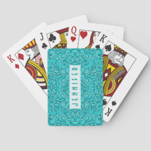 Elegant Turquoise Ornate Victorian Floral Swirls Playing Cards