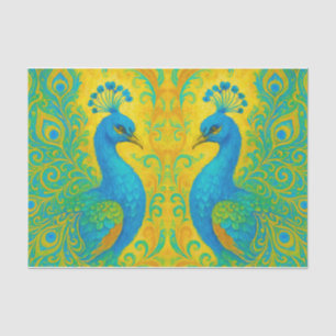 Elegant Turquoise Peacock Art Nouveau Decoupage Tissue Paper
