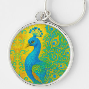 Elegant Turquoise Peacock Bird Decorative Key Ring