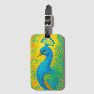 Elegant Turquoise Peacock Bird Decorative Luggage Tag