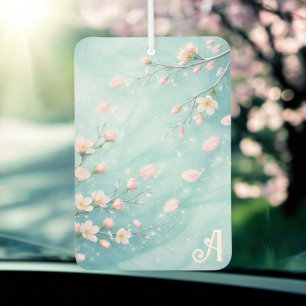 Elegant Turquoise Pink Cherry Blossom Initials  Car Air Freshener