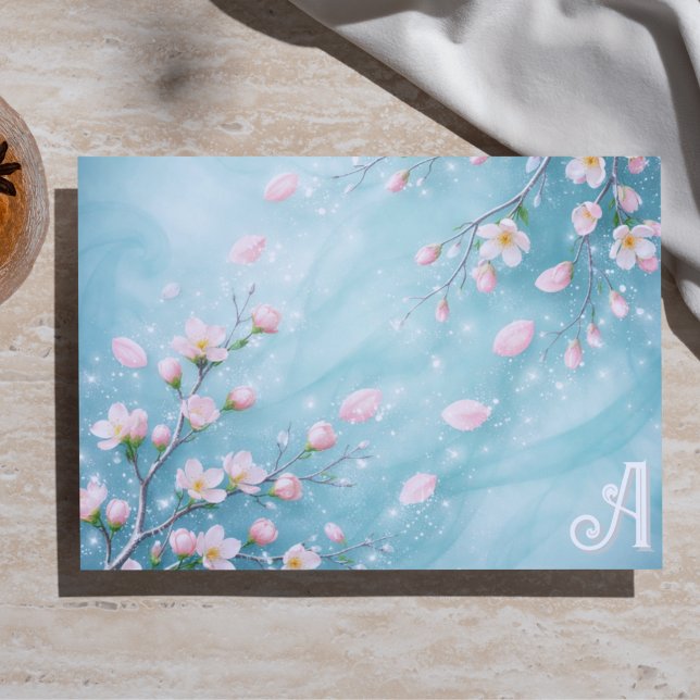 Elegant Turquoise Pink Cherry Blossom Initials  Wrapping Paper Sheet (Creator Uploaded)