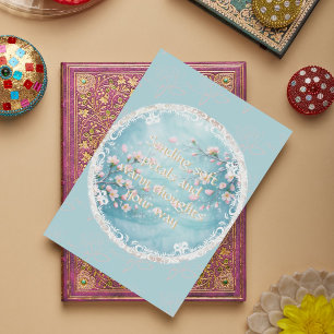 Elegant Turquoise Pink Cherry Blossoms Greeting  Card
