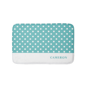 Elegant Turquoise Polka Dots Personalised  Bath Mat