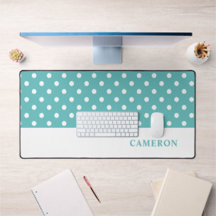 Elegant Turquoise  Polka Dots Personalised  Desk Mat