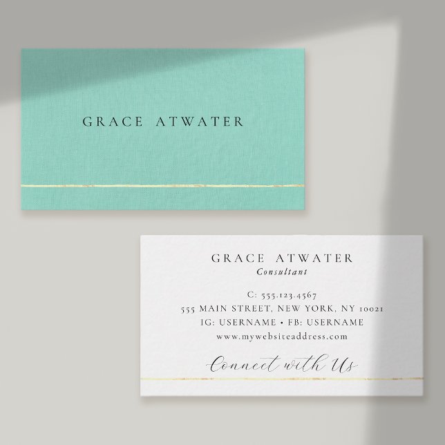 Elegant Turquoise Professional Gold Stripe Business Card (Creator Uploaded)