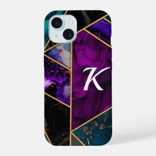 Elegant turquoise purple glitter girly iPhone 15 case