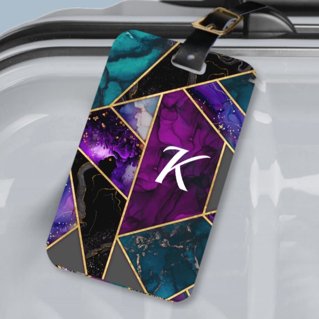 Elegant turquoise purple glitter girly luggage tag (Creator Uploaded)