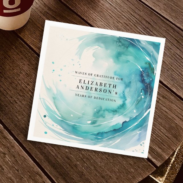 Elegant Turquoise Retirement Wave Ocean Watercolor Napkin (Creator Uploaded)