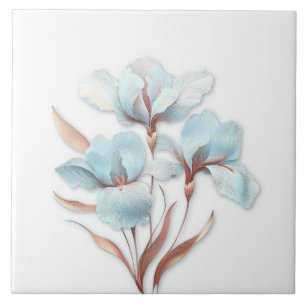 Elegant Turquoise Rose Gold Stylised Lilies Tile