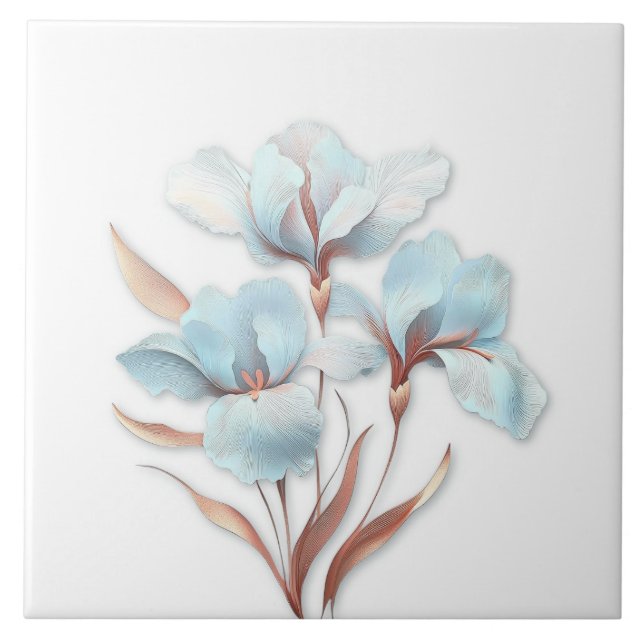 Elegant Turquoise Rose Gold Stylised Lilies Tile (Front)