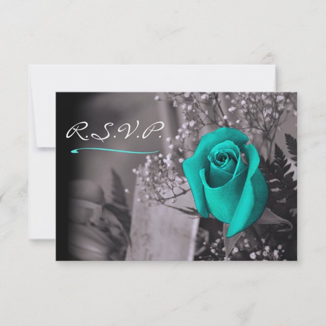 Elegant Turquoise Rose on Warm Grey RSVP (Front)