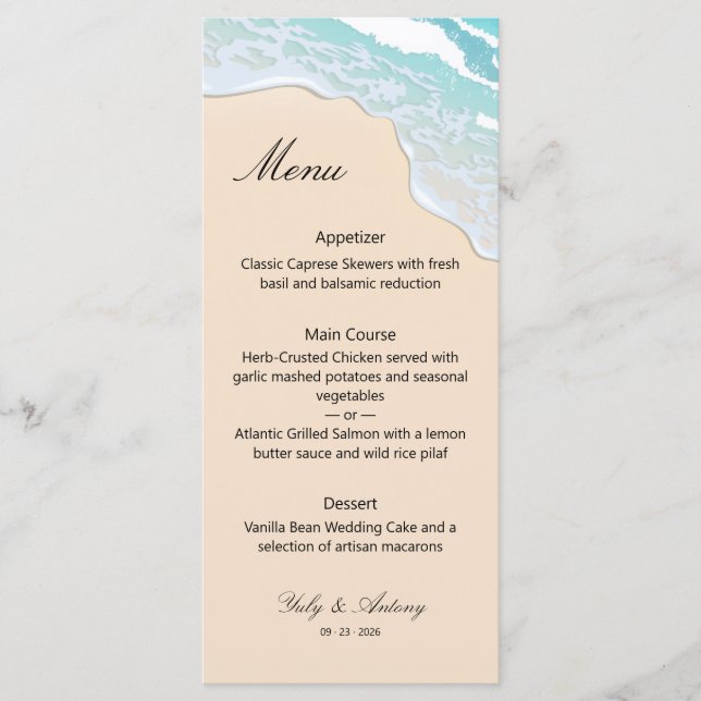 Elegant Turquoise Sea Reception Dinner Catering Menu (Front)