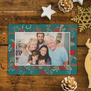Elegant Turquoise & Silver Custom Photo Christmas 