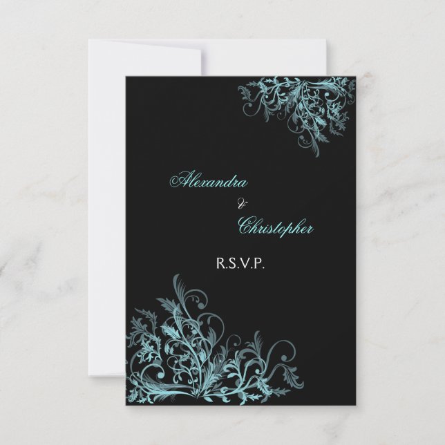 Elegant Turquoise Swirls Wedding RSVP (Front)