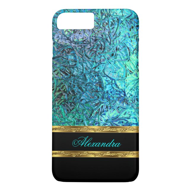 Elegant Turquoise Teal Blue Black and Gold Case-Mate iPhone Case (Back)