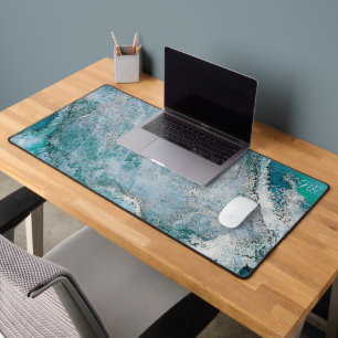  Elegant Turquoise Teal Blue Green Monogram Marble Desk Mat