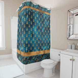 Elegant Turquoise Teal Gold Pineapples Pattern Shower Curtain