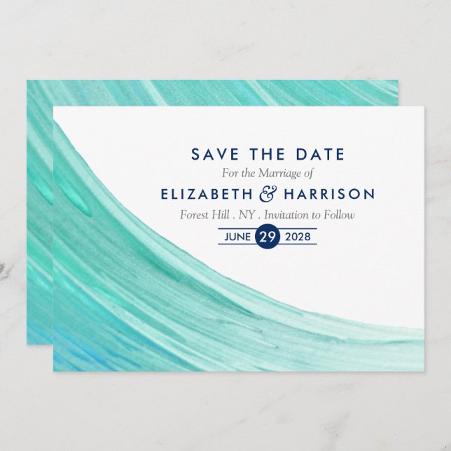 Elegant Turquoise Tides Beach Save The Date (Front/Back)