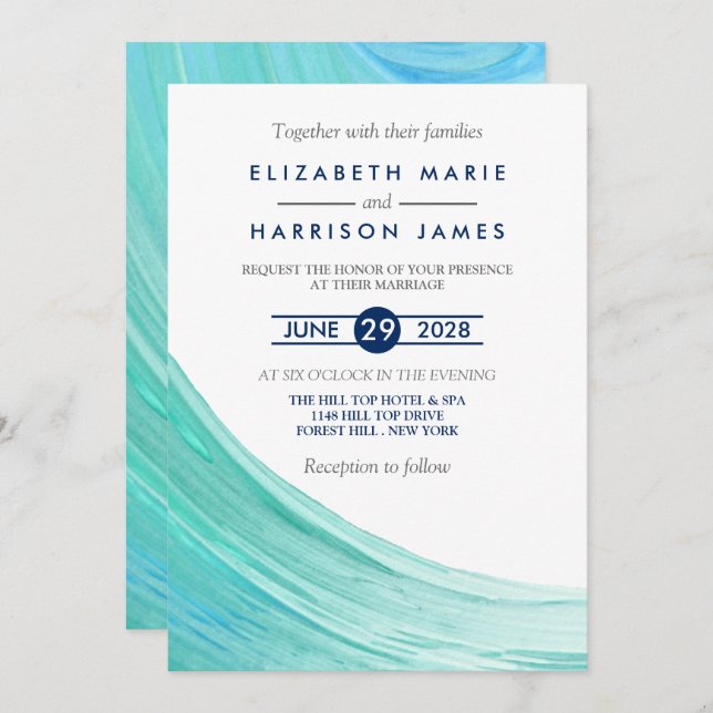 Elegant Turquoise Tides Beach Wedding Invitation (Front/Back)