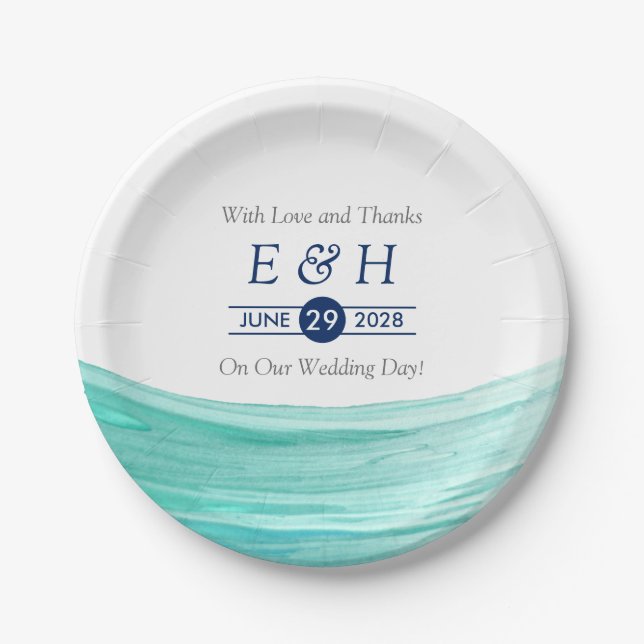 Elegant Turquoise Tides Beach Wedding Paper Plate (Front)