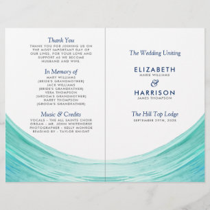 Elegant Turquoise Tides Beach Wedding Program