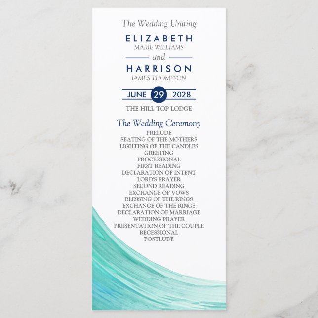 Elegant Turquoise Tides Beach Wedding Program Programme (Front)