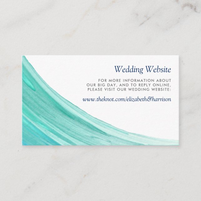 Elegant Turquoise Tides Beach Wedding Website Enclosure Card (Front)
