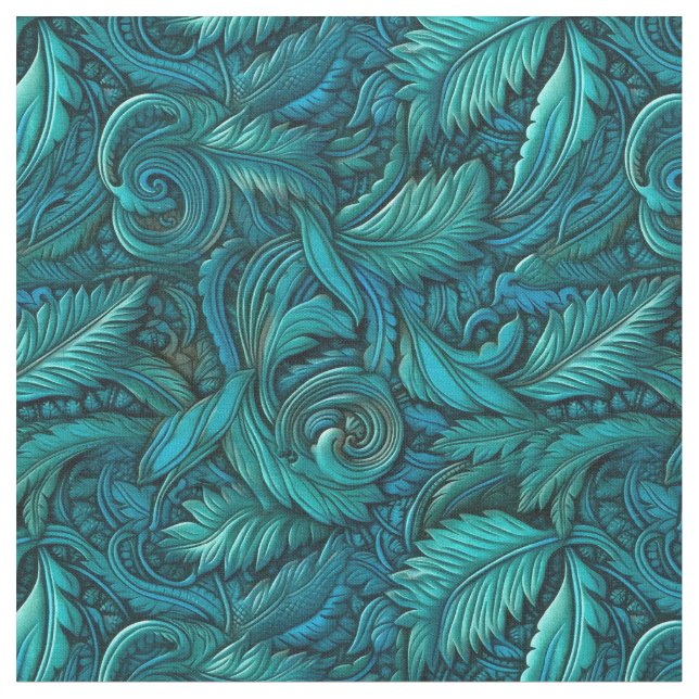 Elegant turquoise tooled leather  fabric (Close Up)