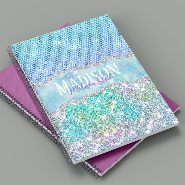 Elegant Turquoise unicorn faux glitter monogram No Notebook (Creator Uploaded)