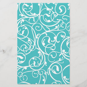 Elegant Turquoise Vintage Scroll Damask Pattern