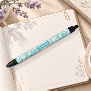 Elegant Turquoise Vintage Toile de Jouy Black Ink Pen