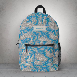 Elegant Turquoise Vintage Toile de Jouy Scene Printed Backpack