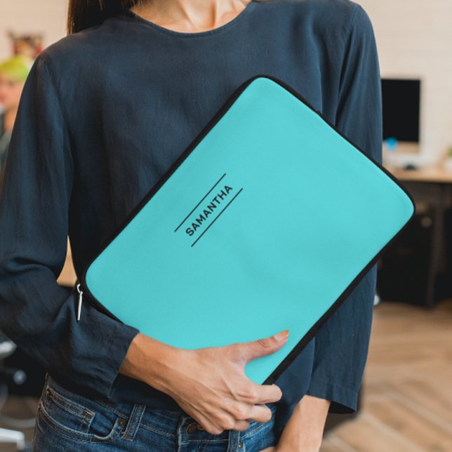 Elegant Turquoise with Name Laptop Sleeve (Creator Uploaded)