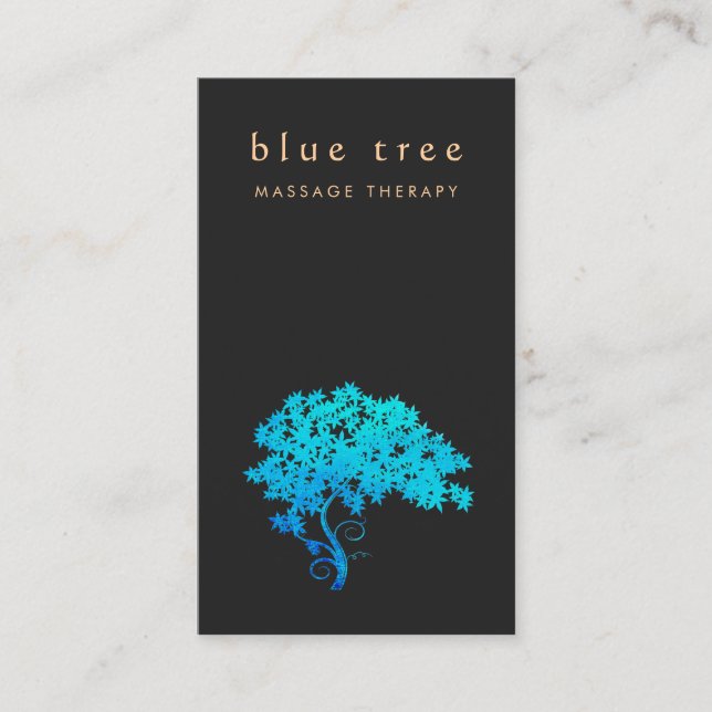 Elegant  Turquoise Zen Tree Logo Black 2 Business Card (Front)