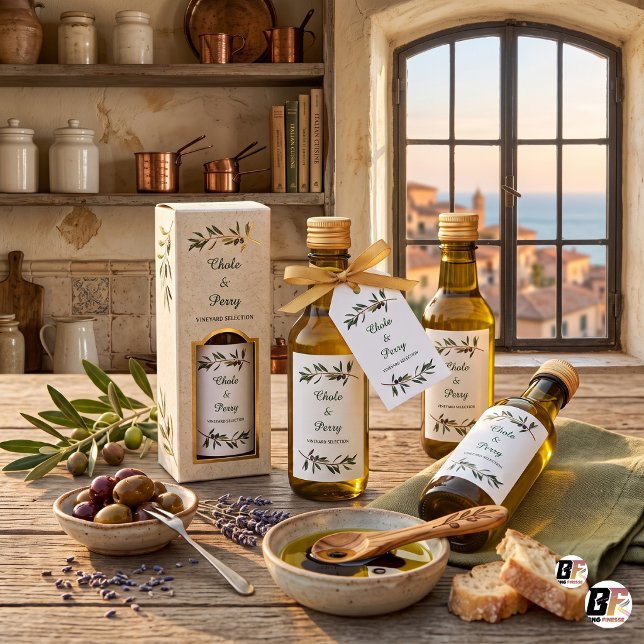 Elegant Tuscan Olive Branch Wedding Favour Wine Label (#ForYou)