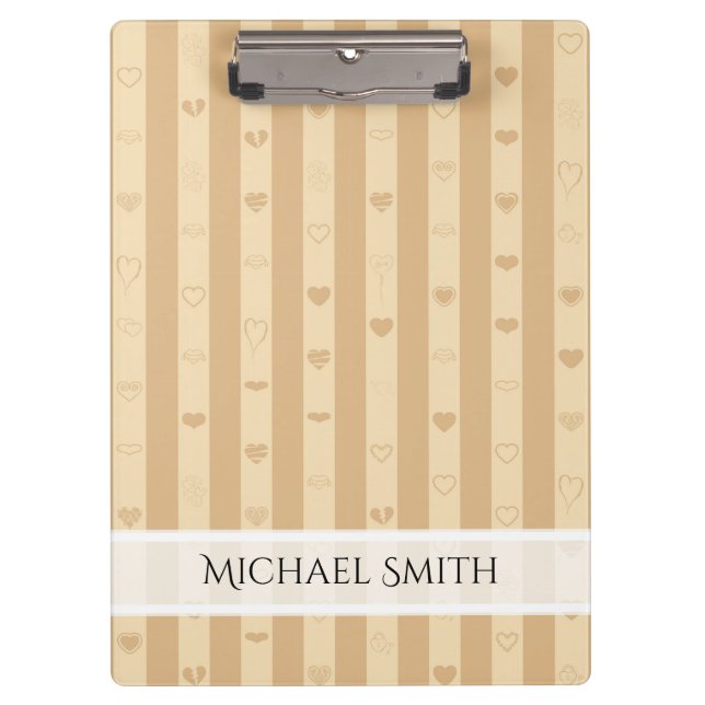 Elegant Tuscan Stripe Modern Heart Pattern Clipboard (Front)