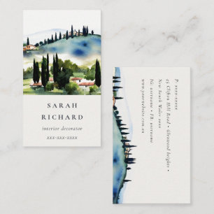 Elegant Tuscany Italy Watercolor Landscape  Business Card
