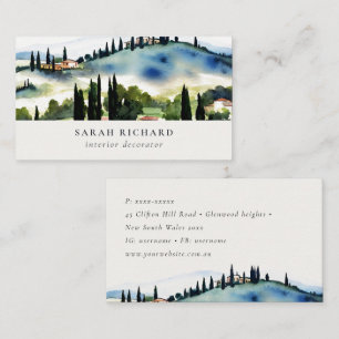 Elegant Tuscany Italy Watercolor Landscape  Business Card