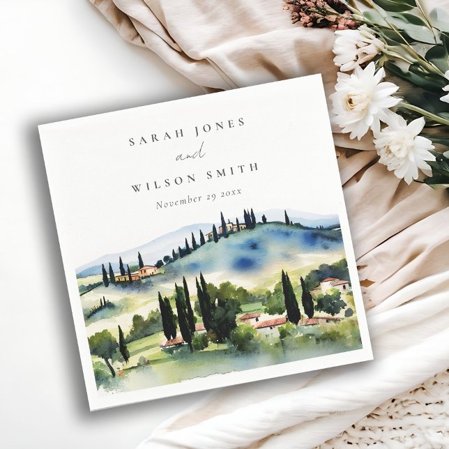 Elegant Tuscany Italy Watercolor Landscape Wedding Napkin (Creator Uploaded)