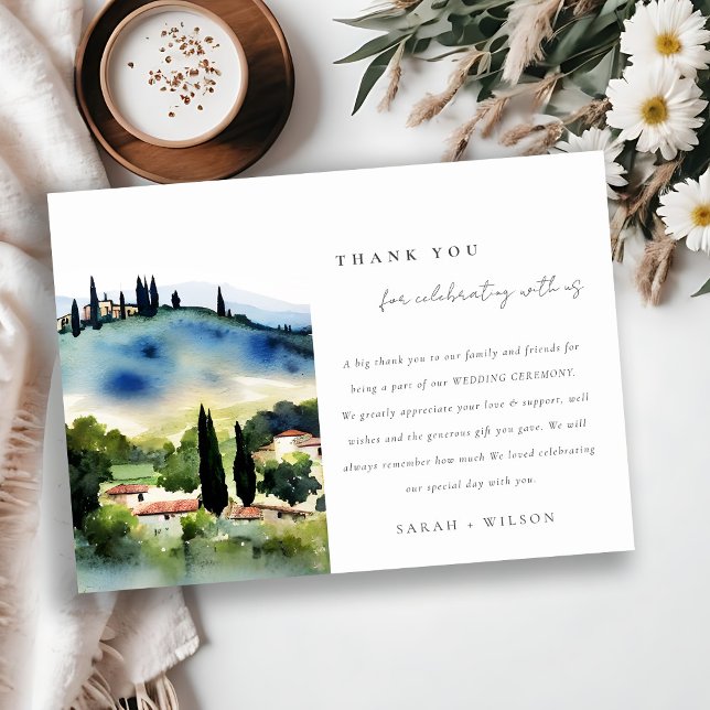 Elegant Tuscany Italy Watercolor Landscape Wedding Thank You Card (Creator Uploaded)
