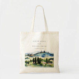 Elegant Tuscany Italy Watercolor Landscape Wedding Tote Bag