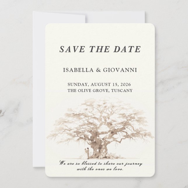 Elegant Tuscany Olive Tree Wedding Save The Date Invitation (Front)