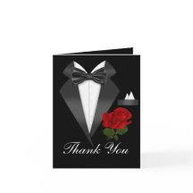 Elegant Tux & Rose Black Tie Party Thank You Card