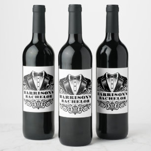 Elegant Tuxedo Bowtie Bachelor/Birthday Wine Label