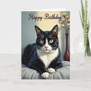 Elegant Tuxedo Cat Birthday Card