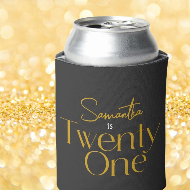 Elegant Twenty One 21st Birthday Black Gold Can Cooler (Creator Uploaded)